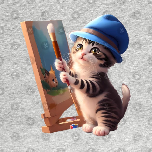 Cute Painter Cat in her Art Studio by BrisaArtPrints